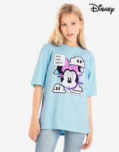 Голубая футболка oversize с принтом Disney для девочки Gloria Jeans