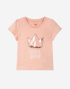 Розовая футболка с принтом Little Queen и аппликацией для девочки Gloria Jeans