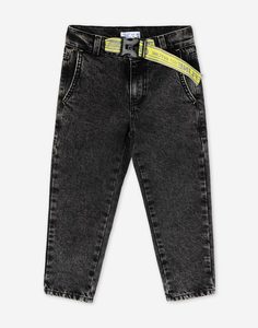 Чёрные джинсы Comfort fit с поясом и фастексом для мальчика Gloria Jeans