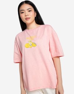 Розовая футболка superoversize с фруктовым принтом Gloria Jeans