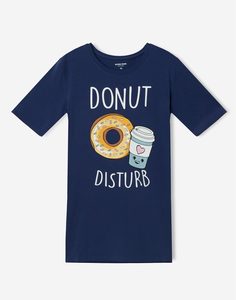 Тёмно-синяя ночная сорочка с принтом DONUT DISTURB Gloria Jeans