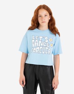 Голубая футболка oversize с принтом Lets dance forever для девочки Gloria Jeans