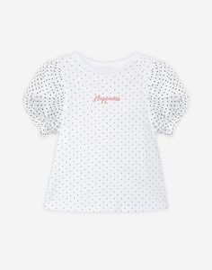 Белая футболка в горох с вышивкой Happiness для девочки Gloria Jeans