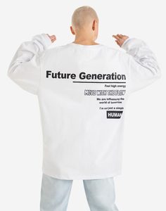 Белый удлинённый лонгслив superoversize с принтом Gloria Jeans