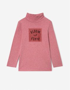 Розовая водолазка с принтом BLOOM AND GLOW для девочки Gloria Jeans