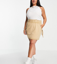 Трикотажная мини-юбка светло-бежевого цвета с присборенной отделкой на карманах ASOS DESIGN Curve-Multi