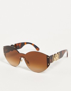 Большие женские круглые солнцезащитные очки в золотистой оправе Versace 0VE2224-Золотистый