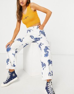 Oversized-джинсы в винтажном стиле с принтом дракона Topshop-Белый