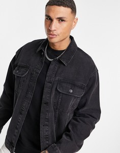 Черная выбеленная джинсовая куртка в стиле oversized Topman-Черный цвет