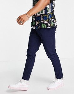 Темно-синие зауженные чиносы с защипами ASOS DESIGN-Темно-синий