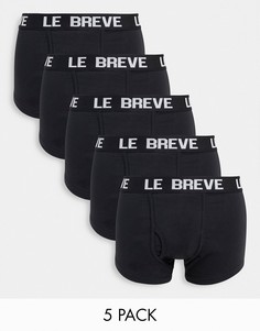 Набор из 5 черных боксеров-брифов с черным поясом Le Breve-Черный цвет