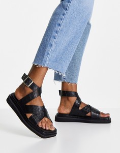 Черные кожаные сандалии с перекрещенными ремешками вокруг щиколотки Topshop Pearl-Черный цвет