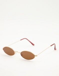 Коричневые солнцезащитные очки в золотистой овальной оправе Bershka-Коричневый цвет