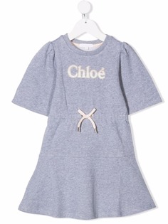 Chloé Kids платье мини с нашивкой-логотипом
