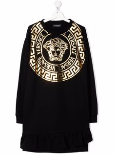 Versace Kids платье-свитер с длинными рукавами и логотипом