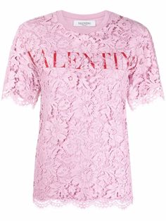 Valentino кружевная футболка с логотипом VLTN