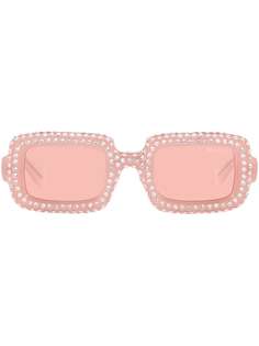 Miu Miu Eyewear солнцезащитные очки в прямоугольной оправе с кристаллами