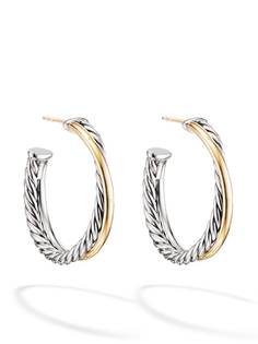 David Yurman серьги-кольца Medium Crossover из желтого золота и серебра