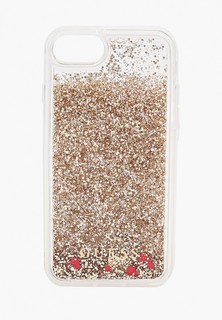 Чехол для iPhone Guess 8 / SE 2020, Liquid glitter Floating hearts Gold