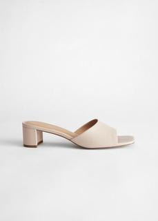Heeled Leather Square Toe Sandal & Other Stories