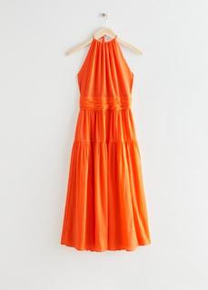 Миди-платье из шелка Mulberry с завязками на шее & Other Stories