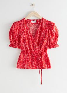 Блуза с объемными рукавами и запахом & Other Stories