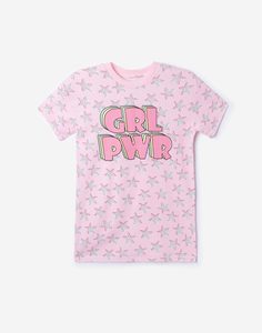 Розовая ночная сорочка GRL PWR со звёздами Gloria Jeans