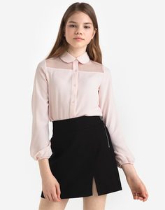 Розовая шифоновая рубашка с сетчатой вставкой для девочки Gloria Jeans