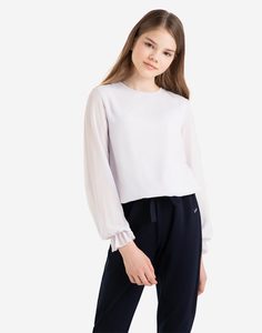Сиреневая шифоновая блузка с длинными рукавами для девочки Gloria Jeans