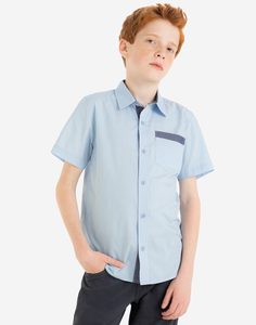 Голубая рубашка с коротким рукавом и карманом для мальчика Gloria Jeans