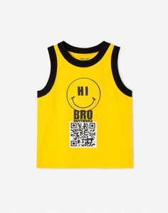 Жёлтая майка с принтом Bro и QR-кодом для мальчика Gloria Jeans