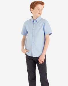 Голубая рубашка с короткими рукавами и вышивкой для мальчика Gloria Jeans