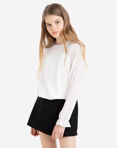 Белая шифоновая блузка с длинными рукавами для девочки Gloria Jeans