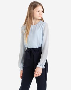 Голубая шифоновая блузка с длинными рукавами для девочки Gloria Jeans