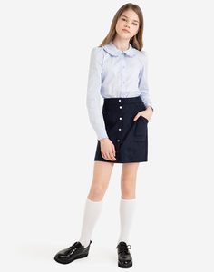 Голубая рубашка с круглым воротником для девочки Gloria Jeans