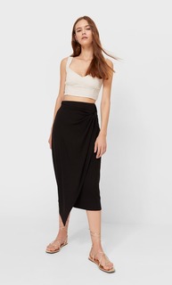 Stradivarius Юбка-Миди С Узлом Черный L