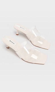 Stradivarius Босоножки На Каблуке И С Двумя Ремешками Из Винила Розовато-Бежевый 41