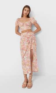 Stradivarius Юбка Миди С Цветочным Принтом В Стиле Рустик Цвет Небеленого Полотна 38