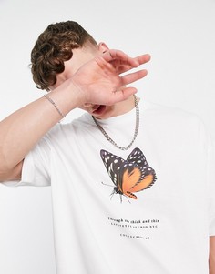 Белая oversized-футболка с принтом бабочки и надписью спереди ASOS DESIGN-Белый