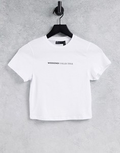 Белая облегающая футболка с логотипом ASOS Weekend Collective-Белый