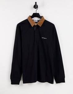 Черное вельветовое поло с длинными рукавами в стиле регби Carhartt WIP-Черный цвет