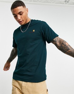 Темно-зеленая футболка с надписью "American" Carhartt WIP-Зеленый цвет
