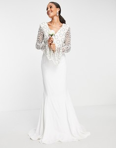 Белое платье с длинными рукавами и кружевом Virgos Lounge Bridal-Белый