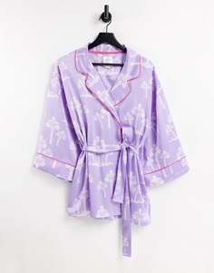 Сиреневый атласный халат с принтом пальм Wellness Project x Chelsea Peers-Фиолетовый цвет