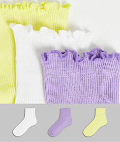 Набор из 3 пар хлопковых носков белого, сиреневого и желтого цвета Hunkemoller POP-Многоцветный