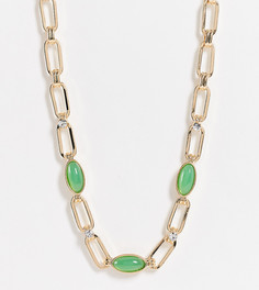 Эффектное золотистое ожерелье-цепь с зелеными агатами Reclaimed Vintage Inspired-Золотистый