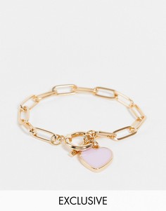 Золотистый массивный браслет-цепочка с розовым сердечком Reclaimed Vintage Inspired