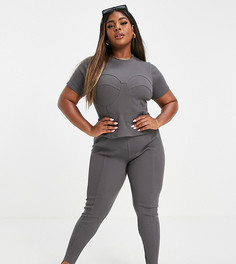 Леггинсы в рубчик со штрипками и контурными швами ASOS DESIGN Curve-Черный цвет