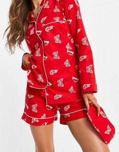 Рубашка с длинными рукавами, шорты и маска для сна с принтом бабочек Daisy Street-Красный