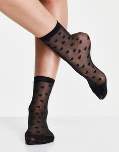 Черные сетчатые носки с сердечками Pretty Polly-Черный цвет